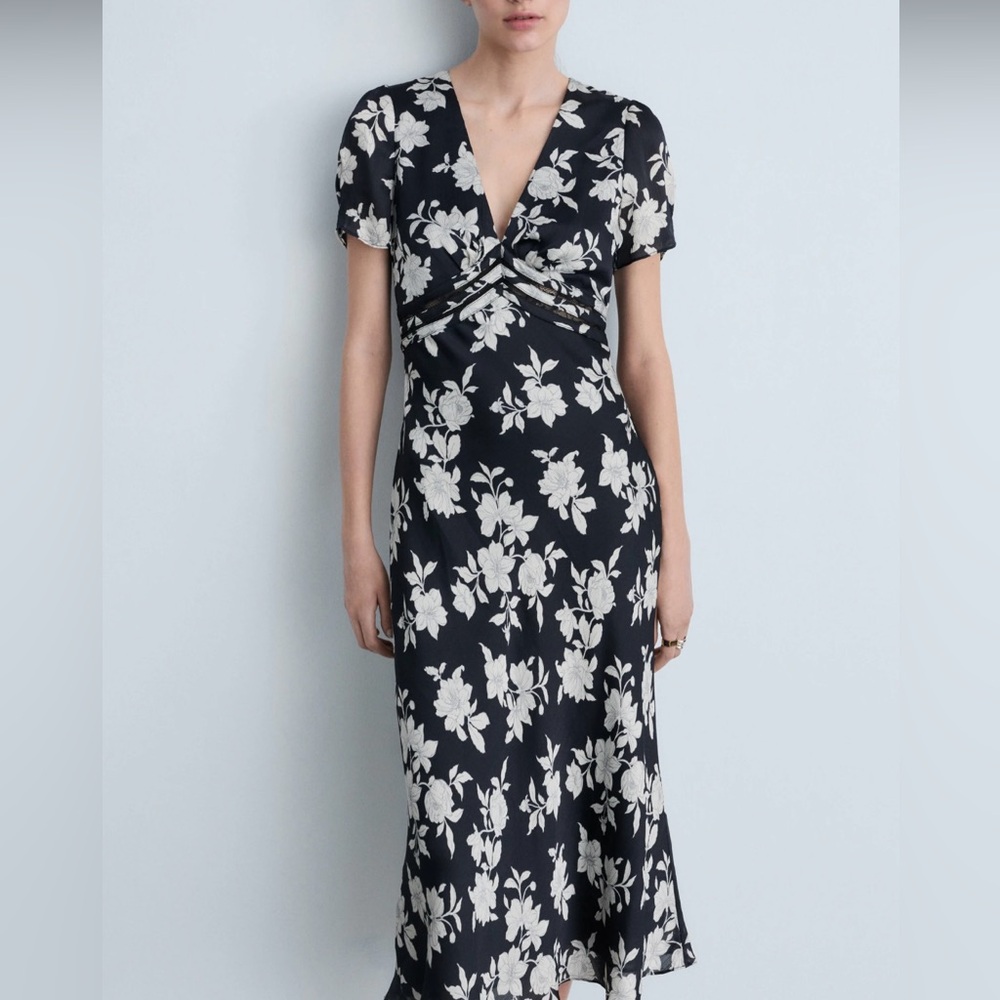 Mango Blue and White Midi Dress - Size S